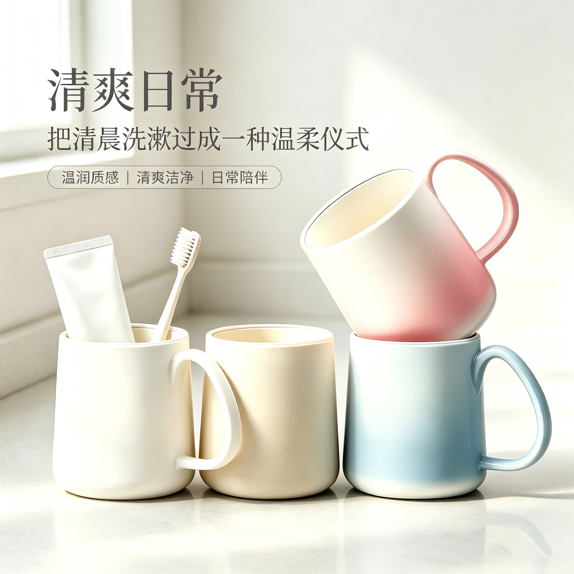 Gradient matte mouthwash cup for home use with handle, anti-mildew toothbrush cup, large capacity couple's wash cup, bathroom toothbrush cup