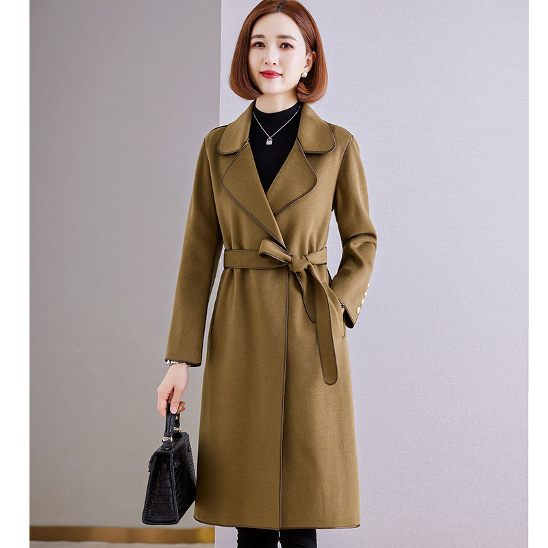Quality double-sided woolen mid-length coat for women new spring and autumn fashion cardigan sports casual top long sleeve