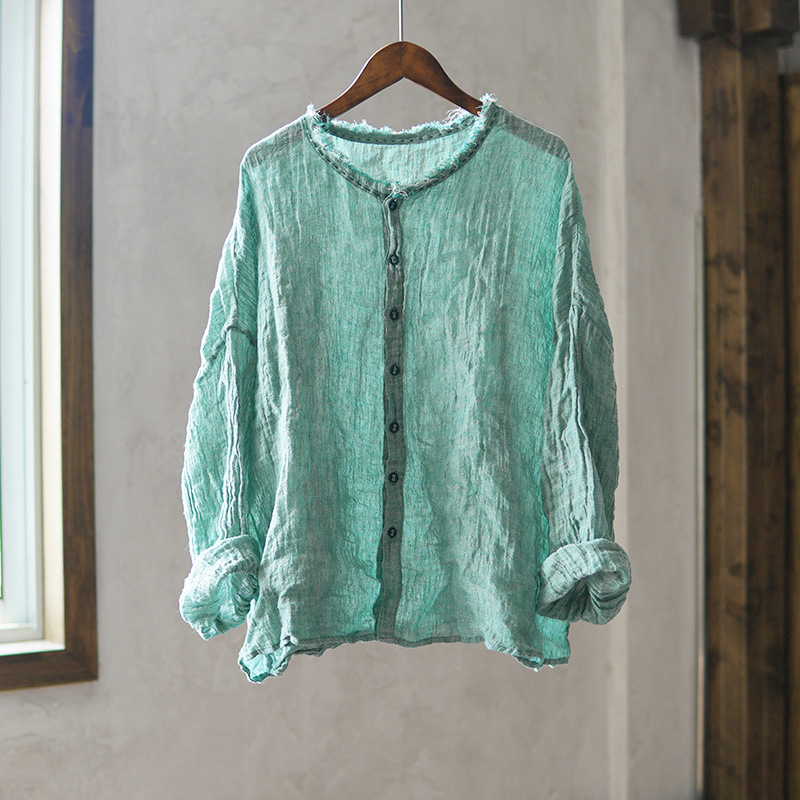 276 Yarn-Dyed Linen Breathable and Non-Permeable Handmade Embroidery Thread Sun Protection Shirt Jacket Women's Top Cardigan
