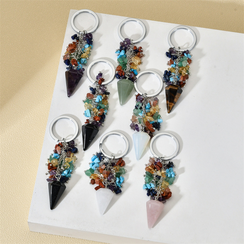 Europeo y americano transfronterizo retro grava natural cónico llavero colgante colorido borla coche pared colgando adornos
