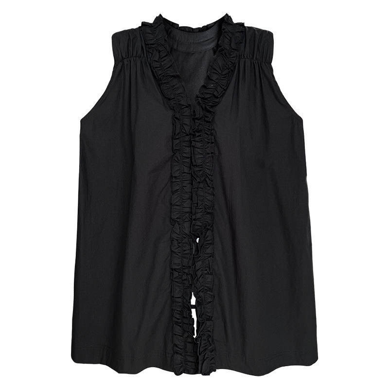 Sleeveless Niche Design Ruffled Shirt for Women, New French-Style Petal Collar, Reversible Top 3529
