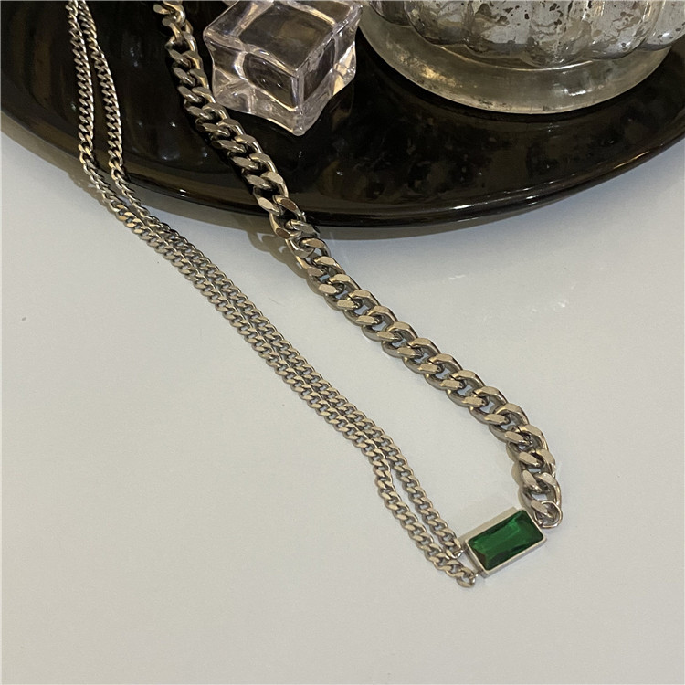 Titanium Steel Necklace Female Emerald Colorless High-grade Collar Chain Mesh Red Small Design Luxury Choker Necklace