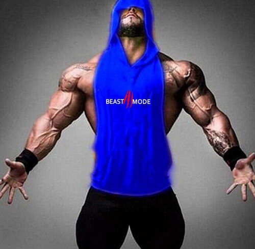 Summer new multi-color letter circle no fitness weightlifting sports casual loose hooded men's sleeveless T-shirt