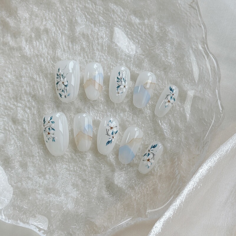 [Made in Shenzhen] Chinese-Style Landscape and Floral Handmade Wearable Nail Patches, Nail Stickers, Detachable Nail Art Pieces