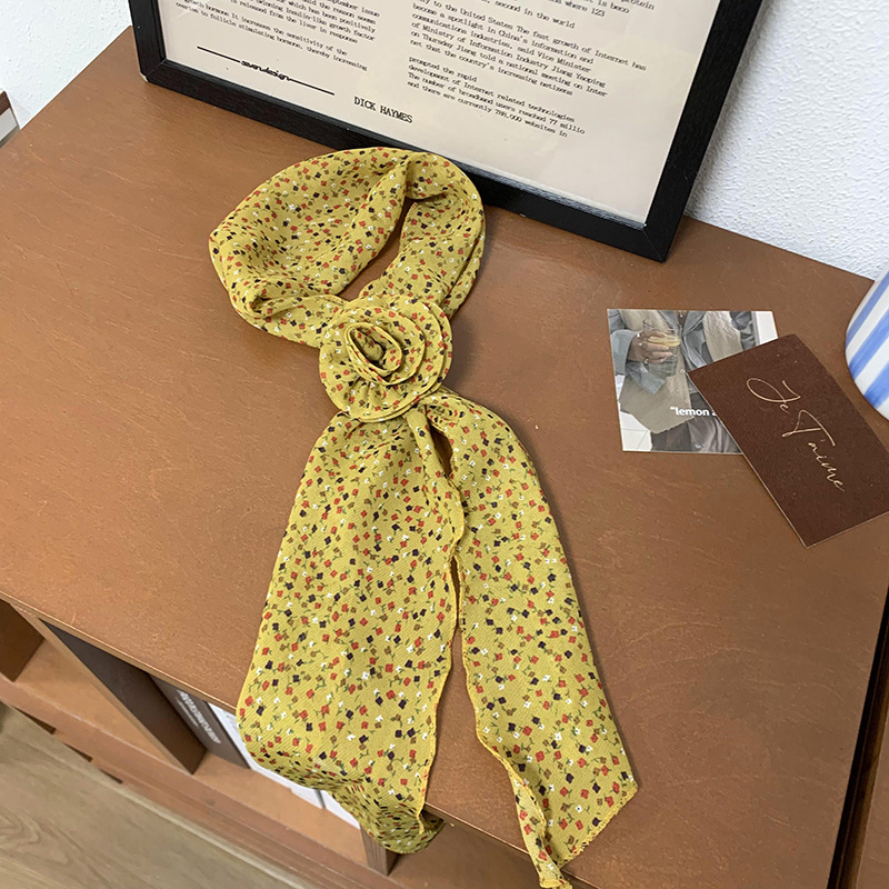 Pañuelo de seda para mujer, tira larga, sentido de alta calidad, lunares, corbata estrecha y delgada, pañuelo de flor de rosa, cinturón para el cabello, cinturón al por mayor