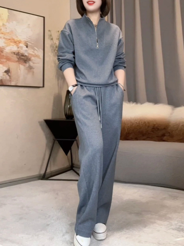 気質スタンドカラーのデザイン感のあるスウェットスーツの婦人服2025春と秋のカジュアルファッションはやせています。|undefined
