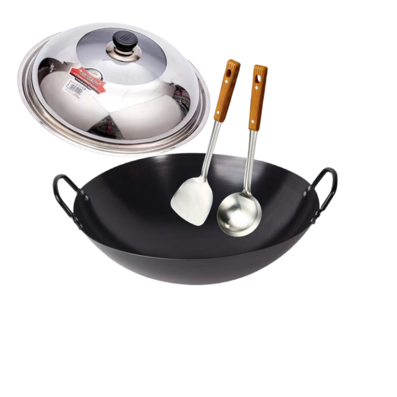 녹슬지 않는 질화 이중 귀 철 냄비 + 뚜껑 + 삽 + 숟가락