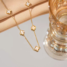 跨境金色7mm六叶花饰品套装男女同款适合日常佩戴高级感锁骨项链