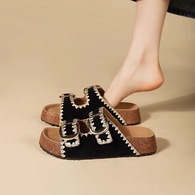 Женские тапочки Birkenstock на толстой подошве из натуральной кожи, новинка 2025 года, летние повседневные пляжные сандалии с пряжкой и ремешком в стиле ретро, ​​тапочки для отдыха