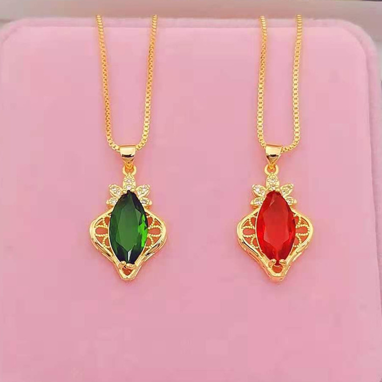 黄铜镀金微镶宝石吊坠女电镀仿黄金首饰品民族风女士项坠项饰批发