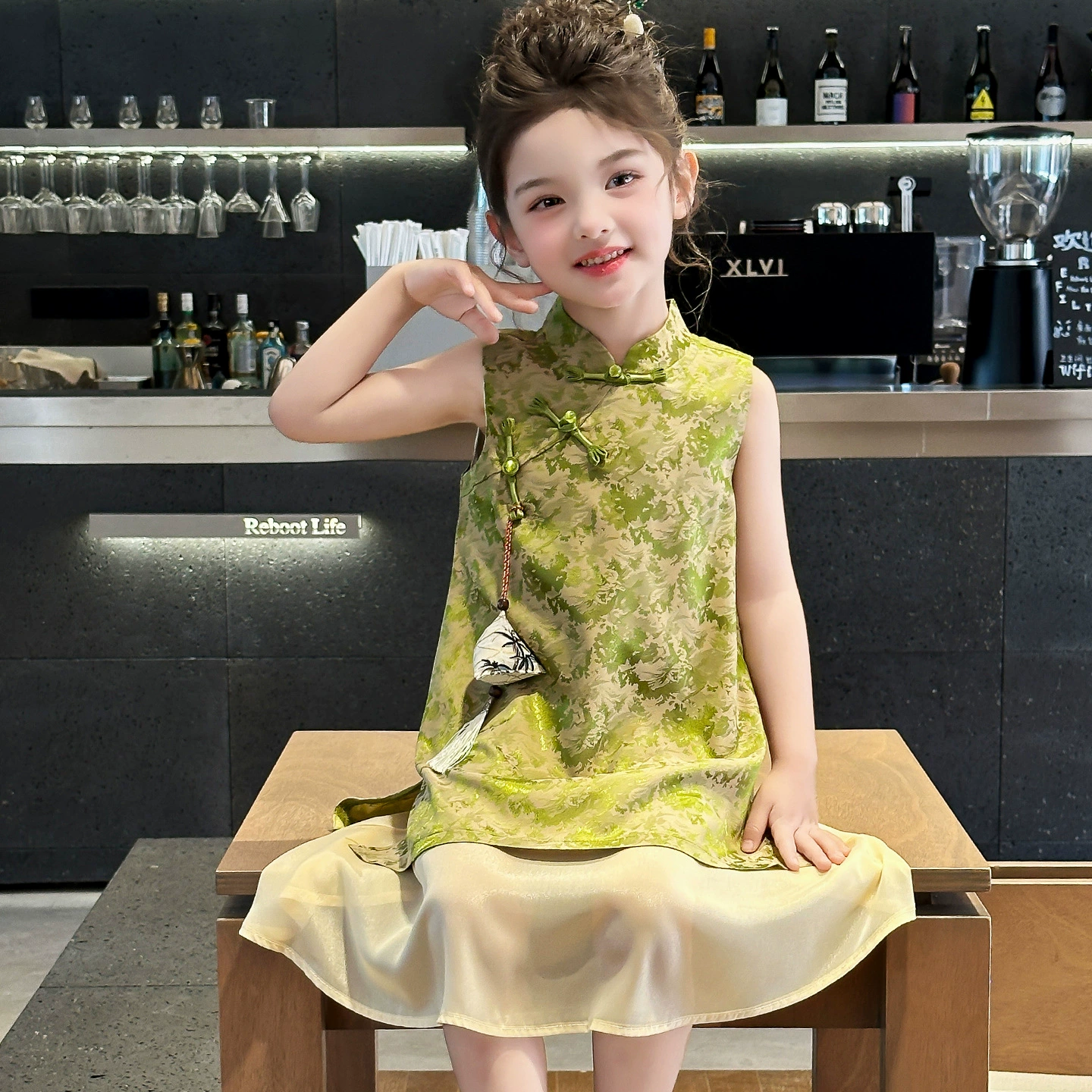 Жаккардовое платье без рукавов для девочек, летнее детское платье Cheongsam, платье принцессы в китайском стиле Hanfu, тонкое платье для девочек