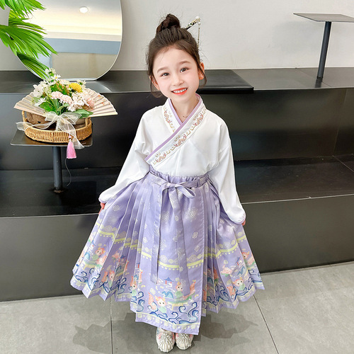 2024 New Girls Hanfu Spring and Autumn Clothing Children's Ruskirt Chinese Style Horse Face Skirt Little Girl Tang Suit Dress Trendy