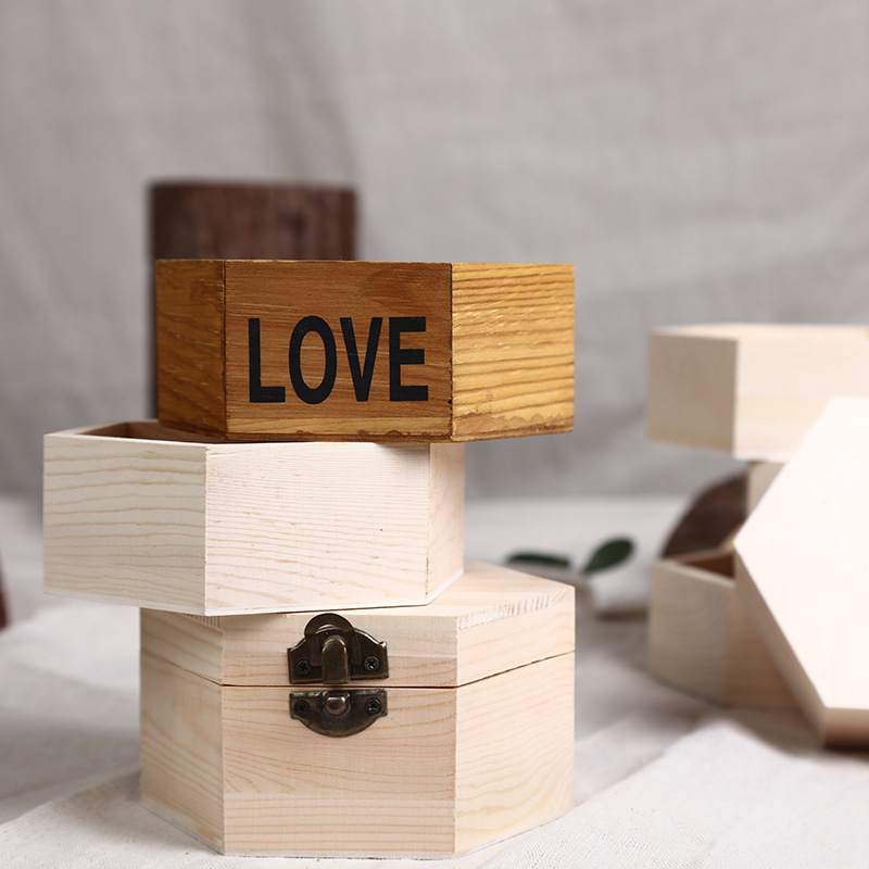 实木六角家用首饰收纳盒店铺耳环项链展示道具木质戒指耳钉收纳盒