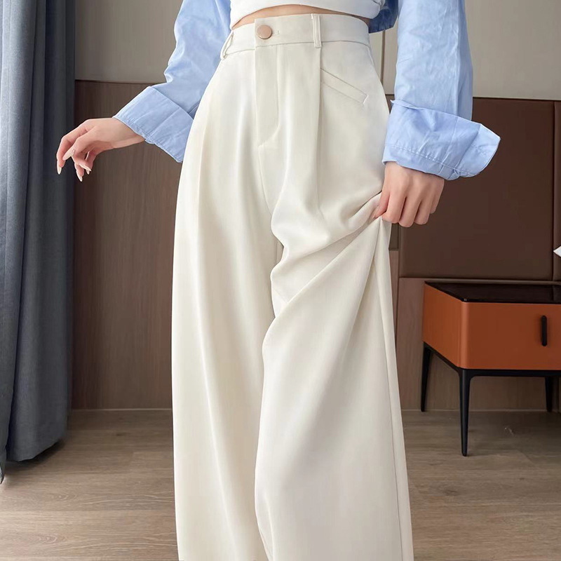 Real shot 2025 spring and summer new high-end sense drape suit wide leg pants women's high waist slimming narrow casual straight pants