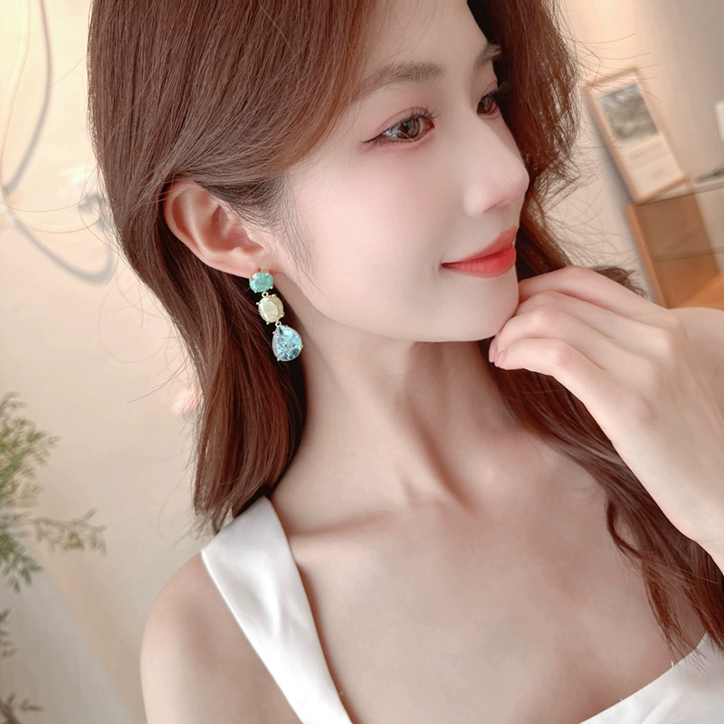 Geometric design cute earrings with zircon drop-shaped, silver 925 sample