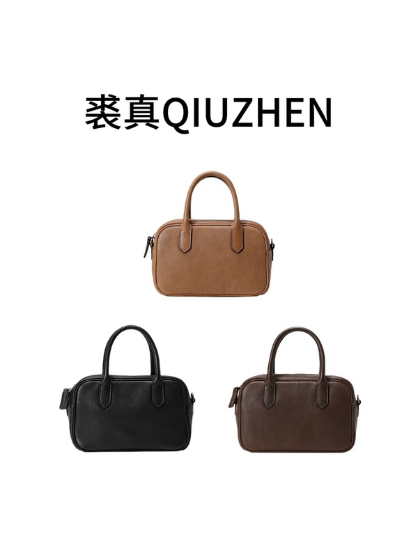 【在庫あり】Qiu Zhen ボウリングバッグ ワイドバッグ 植物タンニンなめし牛革 通勤 ショルダー クロスボディバッグ ポータブル スモール スクエアバッグ 女性用|undefined