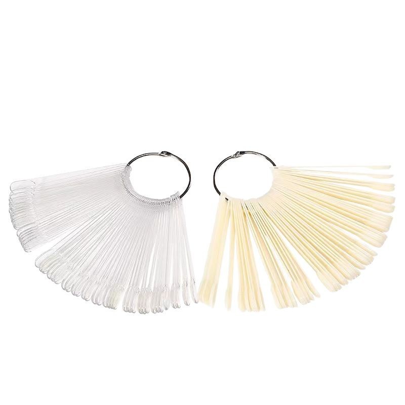 Esmalte de uñas 50 color en forma de abanico molde de uñas 50 piezas círculo fan fila tarjeta de color esmalte de uñas pegamento Placa de color en forma de abanico transparente