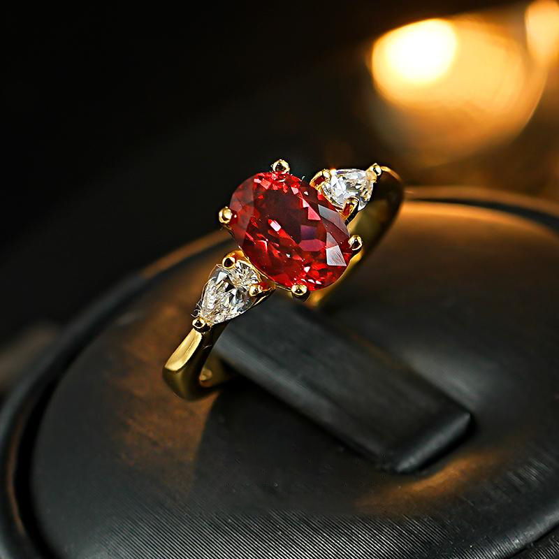 Blue Crystal Red Corundum Fluorescent Light Color Changing Simple Elegant Open Ring Women's Elegant White Single Diamond Ring Jewelry