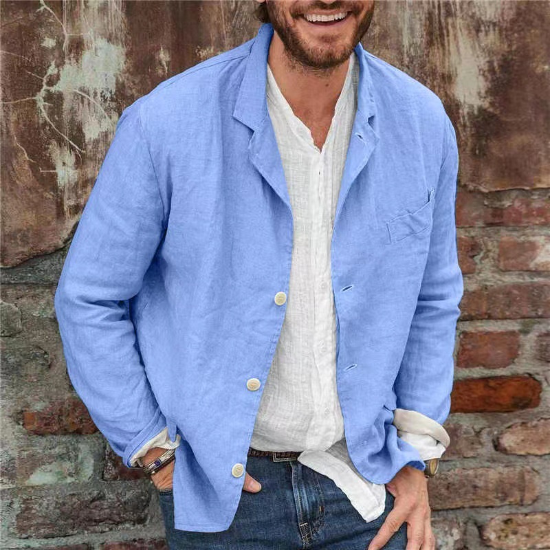 thumbnail image 1 of 2024 chaquetas holgadas de algodón y lino informales para primavera y otoño para hombres europeos y americanos, 1 of 5