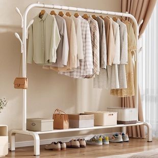 Clothes Hanger Floor-Standing Vertical Clothes Drying Rack Bedroom Household Clothes Floor-Standing Clothes Hanger Retractable and Adjustable Thick Coat Rack