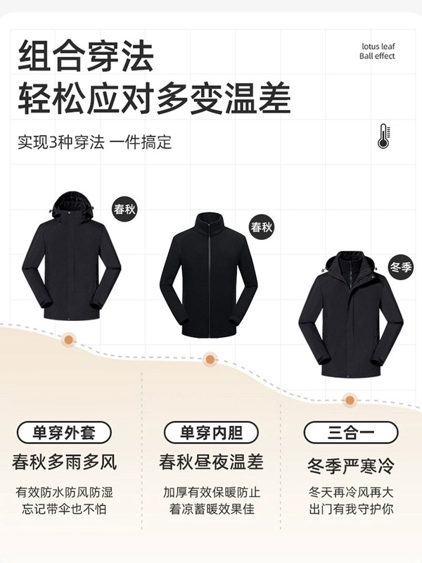 骆陀冲锋衣男款2025新款三合一春秋青少年女士户外登山夹克外套潮|undefined