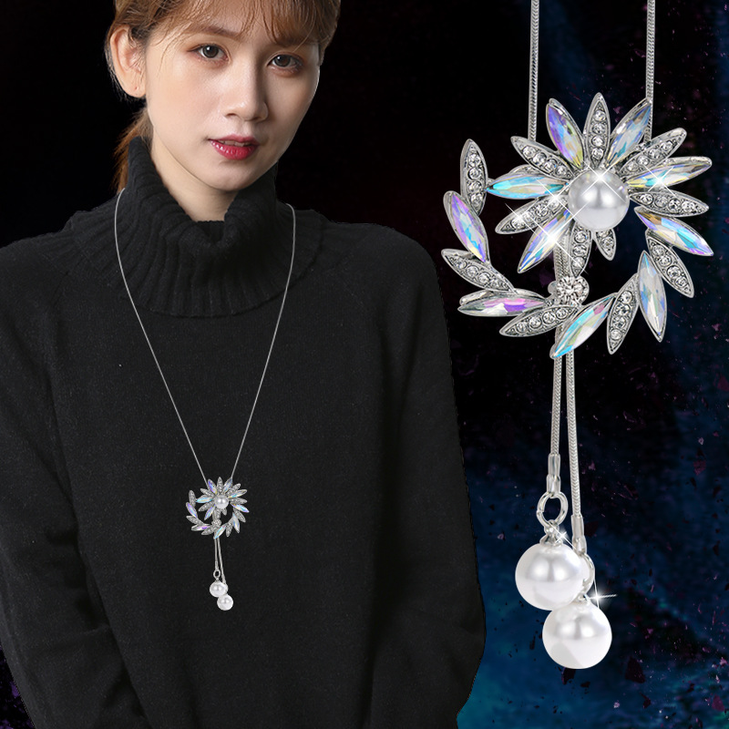 Otoño e invierno ligero estilo de lujo suéter Cadena de alto grado de las mujeres todo partido largo borla collar perla colgante accesorios al por mayor