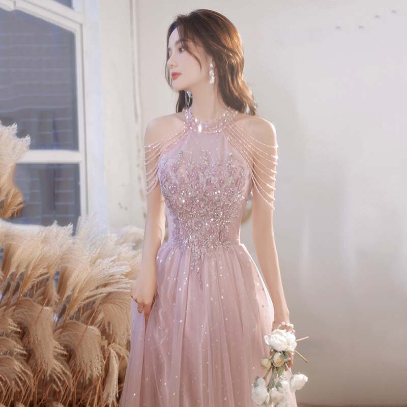 Pink Evening Dress for Women, New Model 2026 Autumn-Spring, Elegant Socialite Style, Light Luxury Feel, Suitable for Banquets, Bridesmaids, Engagements, Birthdays, and Hosting Events Pink Evening Dress for Women, New Model 2026 Autumn-Spring, Elegant Socialite Style, Light Luxury Feel, Suitable for Banquets, Bridesmaids, Engagements, Birthdays, and Hosting Events