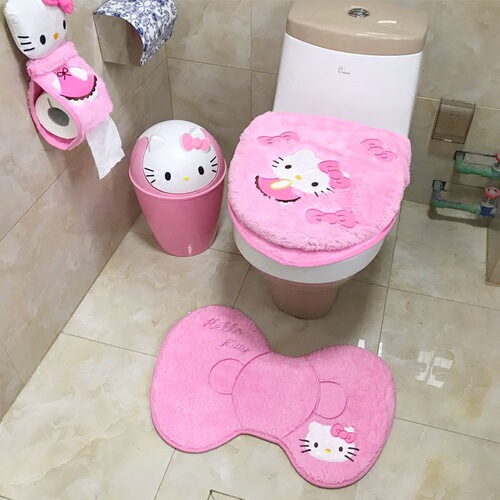 Cute toilet cover seat cushion home paste toilet seat thickened velvet toilet seat universal three-piece set toilet cushion winter