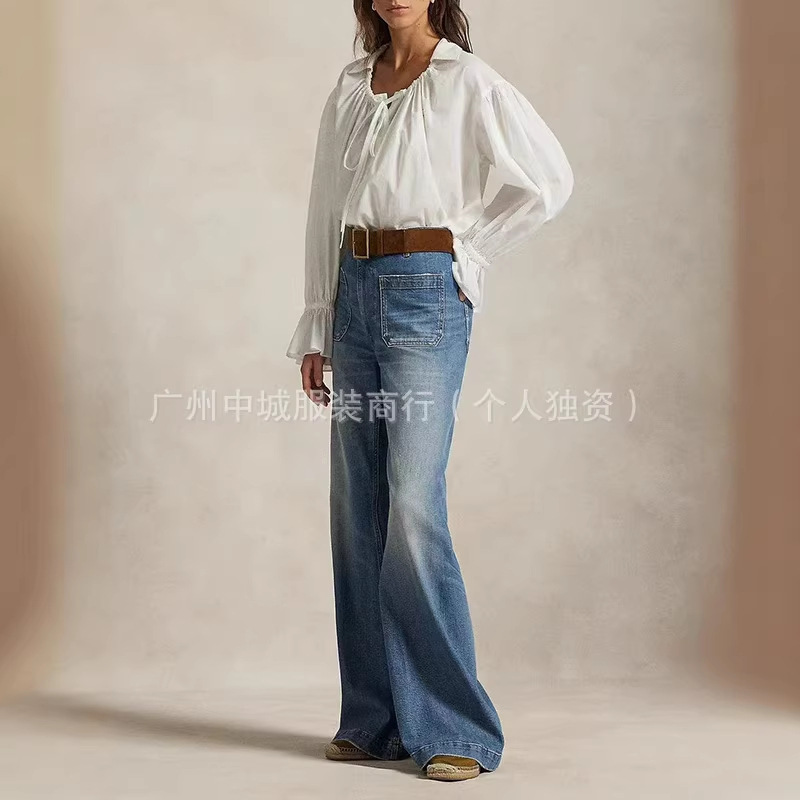 Nanyou Hot Item! High-Quality Rl Vintage Washed Wide-Leg Jeans for Women, European Style, New Model 26, Slightly Flared Long Pants for Women Nanyou Hot Item! High-Quality Rl Vintage Washed Wide-Leg Jeans for Women, European Style, New Model 26, Slightly Flared Long Pants for Women