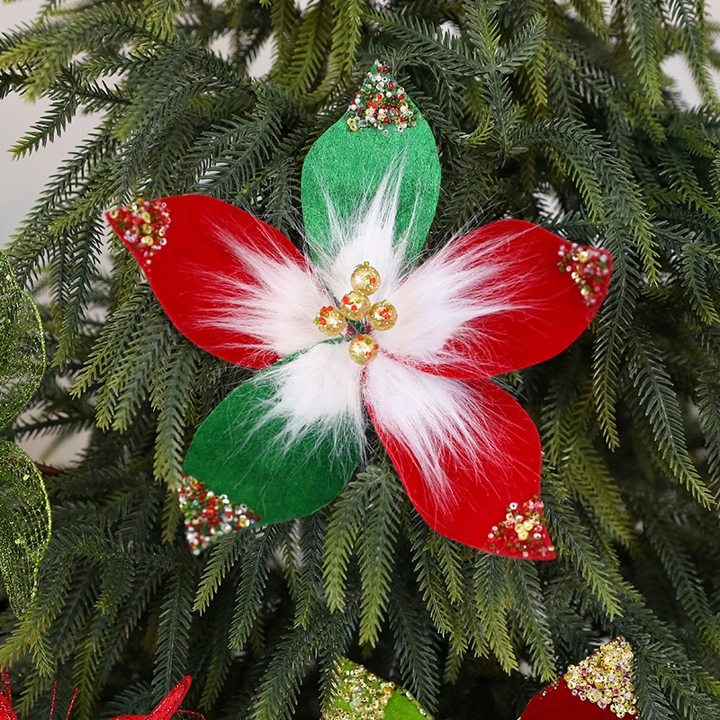 Shengyuan nuevo alto grado 26CM flores de Navidad rojas doradas sequillas tela de terciopelo simulación flores falsas decoración de árbol de Navidad