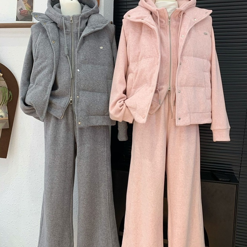 感流行运动风套装女秋冬季新款短款卫衣加厚无袖马甲三件套女|undefined