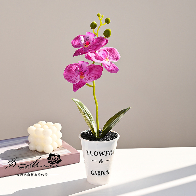 Flores falsas orquídeas mariposa impresión de serigrafía pequeña flor de bonsai decoración del hogar fotografía flores verdes artificiales adornos de boda image 9