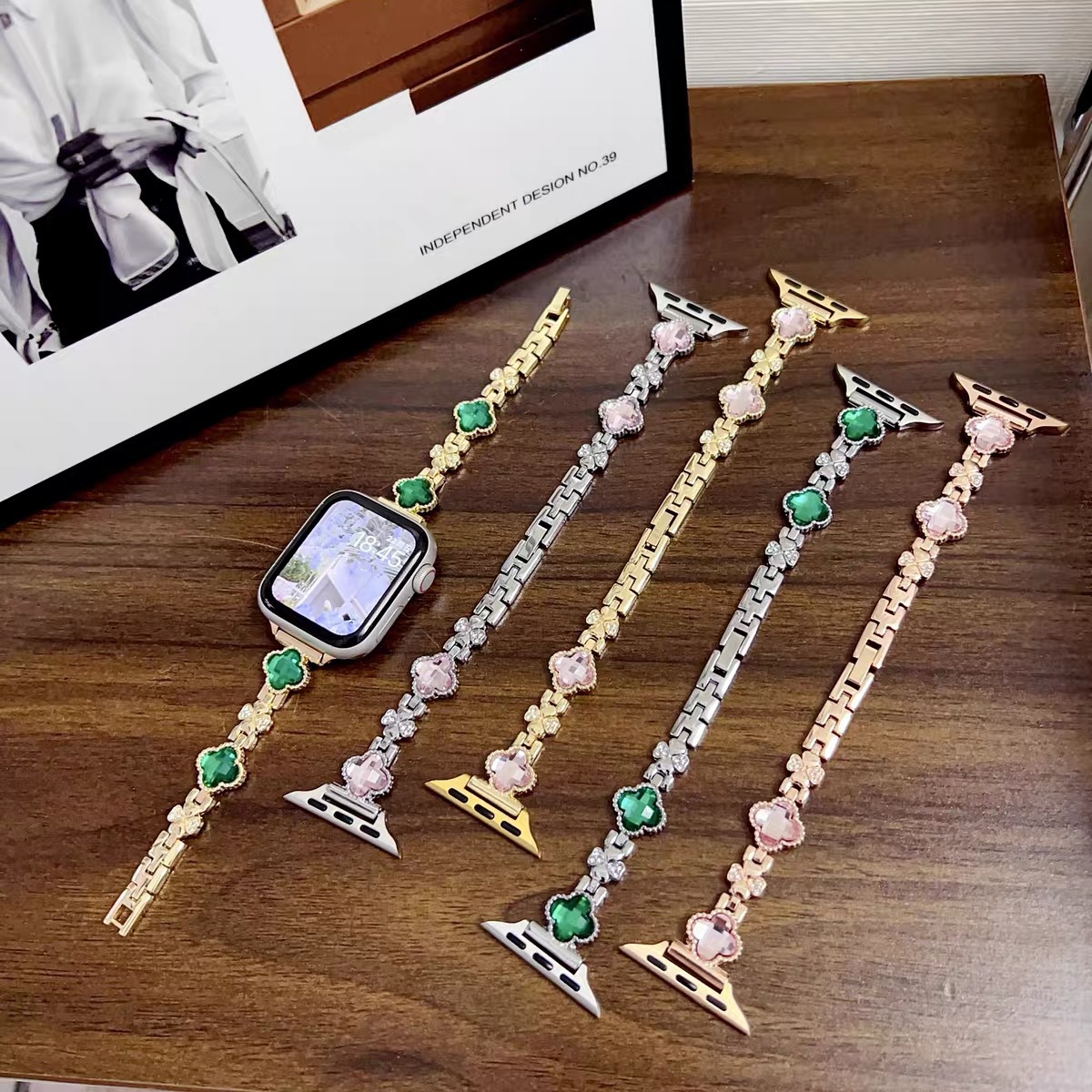 Suitable for Apple Applewatch Watch with Metal Four-Leaf Clover Agate Women's Iwatchs11 Thin Strap