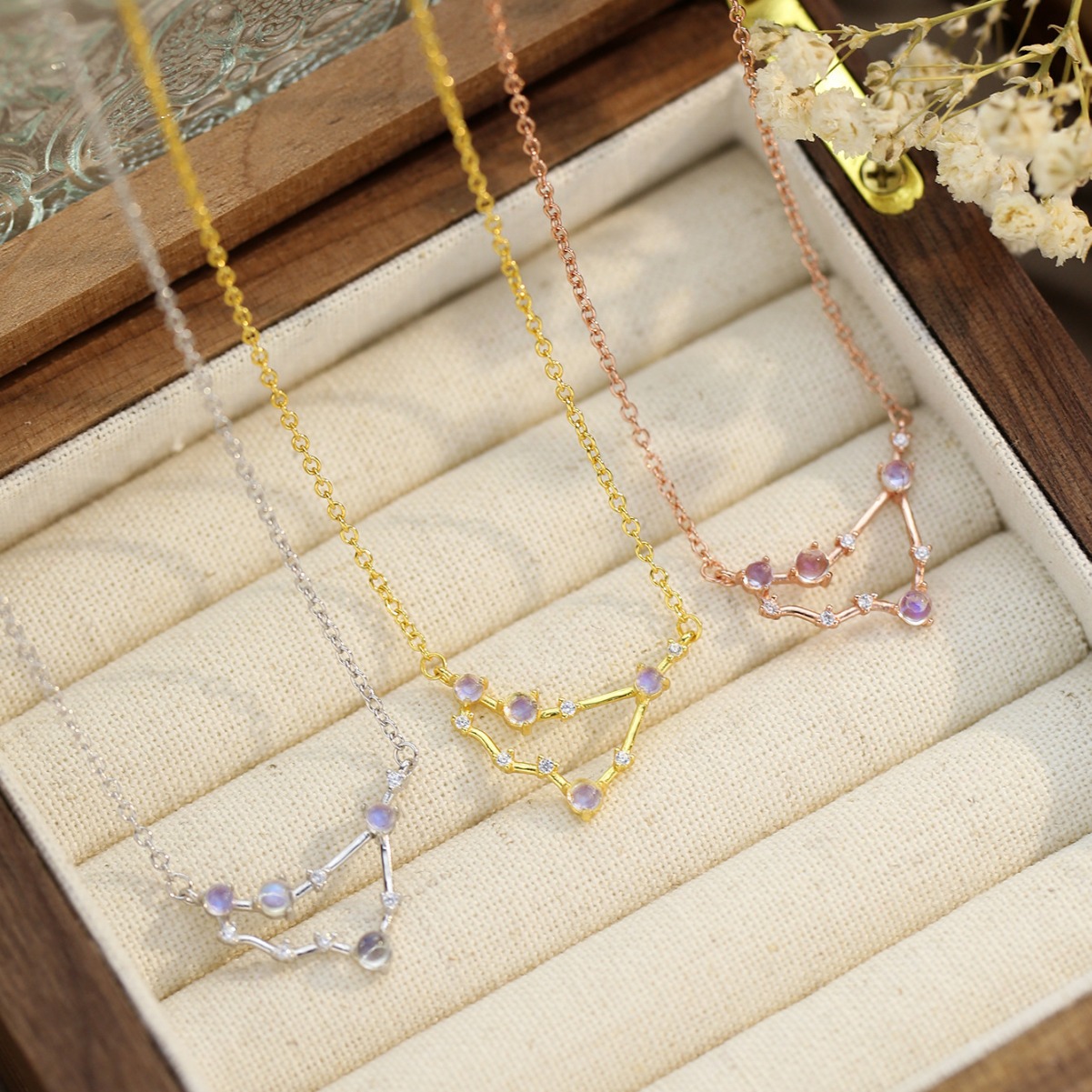 欧美爆款十二星座项链ins跨境摩羯座首饰月光石简约个性时尚