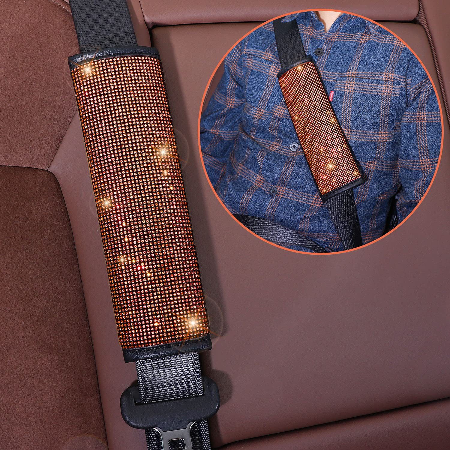 8-Piece Car Diamond-Encrusted Decorative Set: Steering Wheel Cover, Ignition Ring, Seat Belt Shoulder Pads, Cup Mat, Gear Shift Cover
