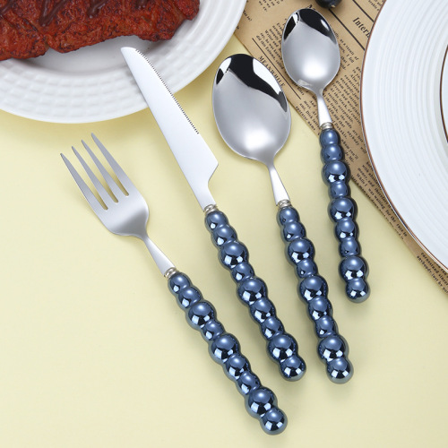 Light luxury 304 stainless steel knife, fork and spoon, creative pearl ceramic handle tableware, Western steak knife, fork, dessert spoon