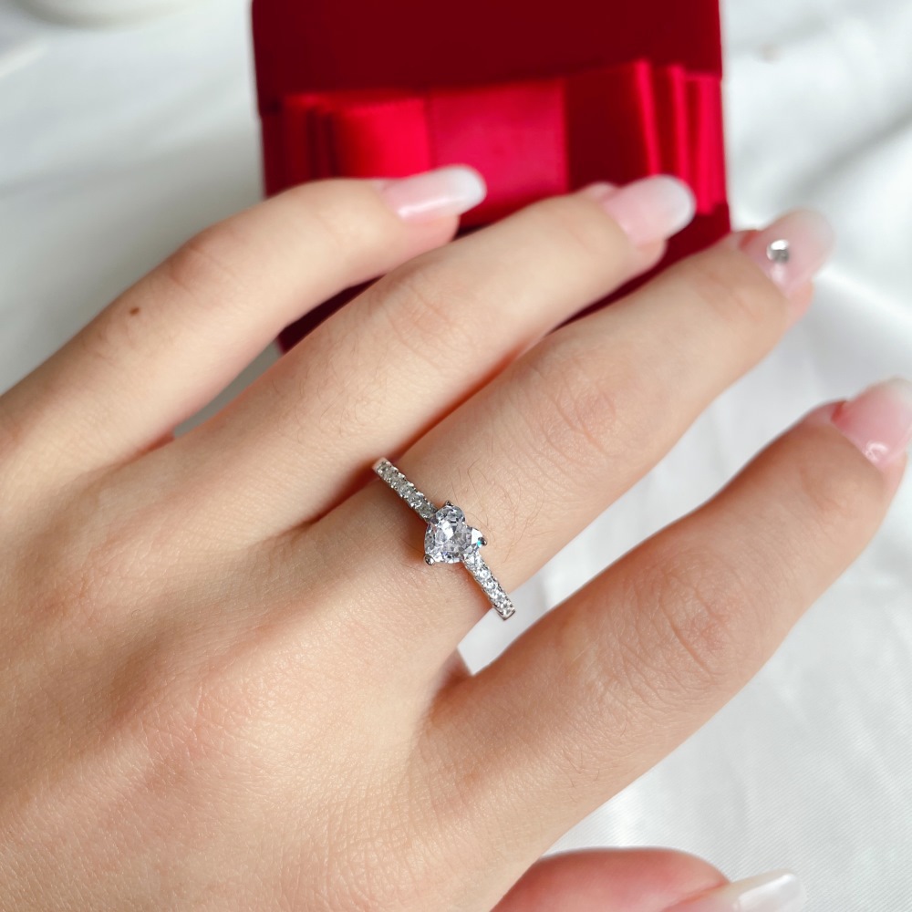 3g Weight Zircon Inlay Material Rings Classification 5, 9 Ring Size Banquet, Daily Occasion 925 Sterling Silver Material Heart Shape Pattern 2025 Spring and Summer Season Women's Gender Plating Design Elegant, Simple Style Style 925 Sterling Silver Zircon Heart Shape Rings 925 Sterling Silver Rings 36