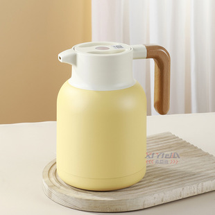 Xiyijia 304 Stainless Steel Insulated Water Kettle Double-Layer Vacuum Thermos Water Kettle Wooden Handle Large Capacity 2.0L Boiling Water Bottle