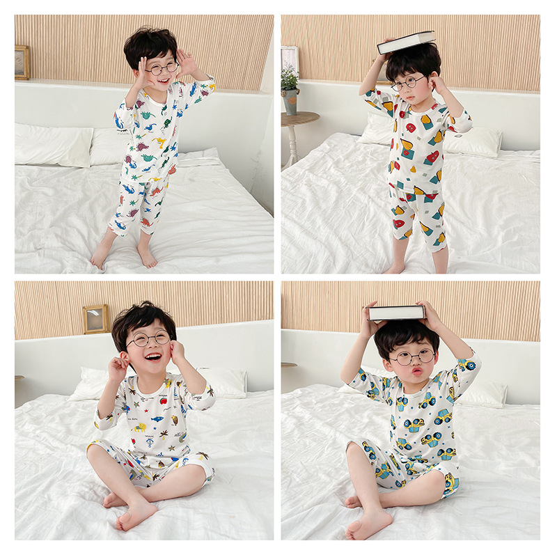 2021春夏新品男儿童家居服薄款男童空调服韩版棉睡衣一件代发