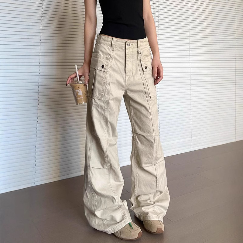 American Retro Multi-Pocket Cargo Pants Unisex Straight-Leg Flared Slimming Washed Casual Versatile Long Pants Trendy