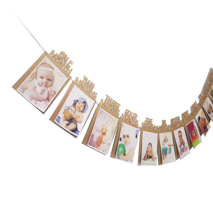 Baby's One-Year Birthday Party January-December Photo Flag Flash Photo Frame Photo Banner Wholesale Customization