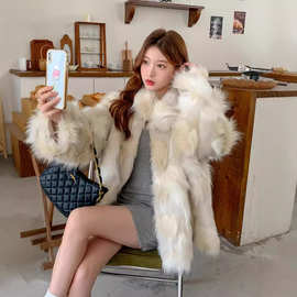 冬装三色毛皮草中长款仿狐狸毛外套女大衣新款时尚欧美毛绒衣服潮