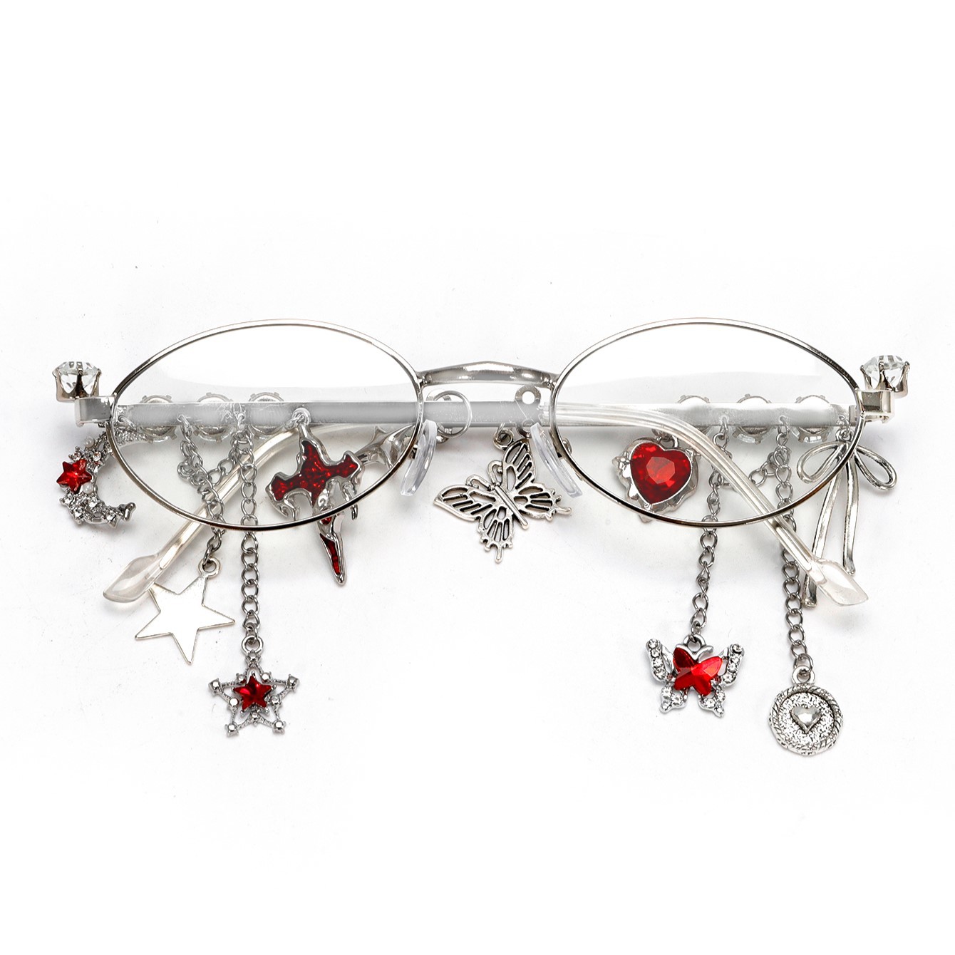 2025 nueva personalidad dulce y cool marco de gafas chica picante pequeña flor de cerezo con estrellas diamantes marco elíptico conjunto de tarjetas japonés