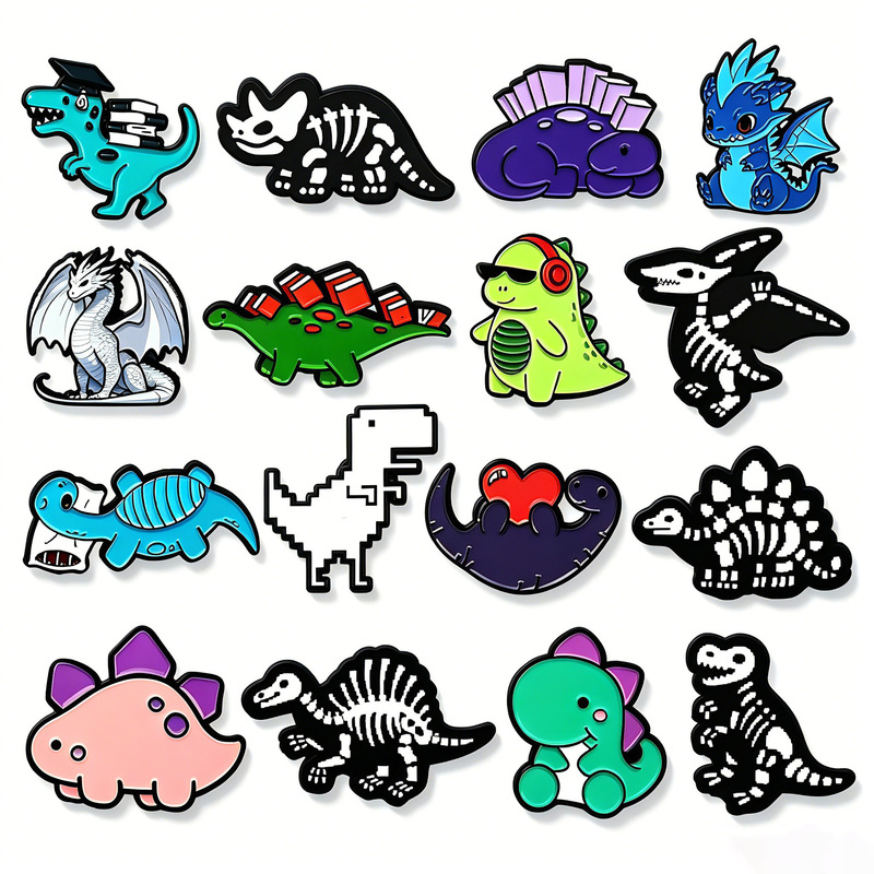 Cartoon Dragon Series Metal Brooch Combination Set Creative Dinosaur-Shaped Badge Accessories Children's Clothing Accessories