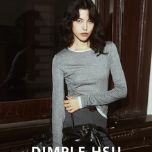 港米服饰/糯软高弹高级梭织感莱赛尔澳毛假两件针织长袖T34965现