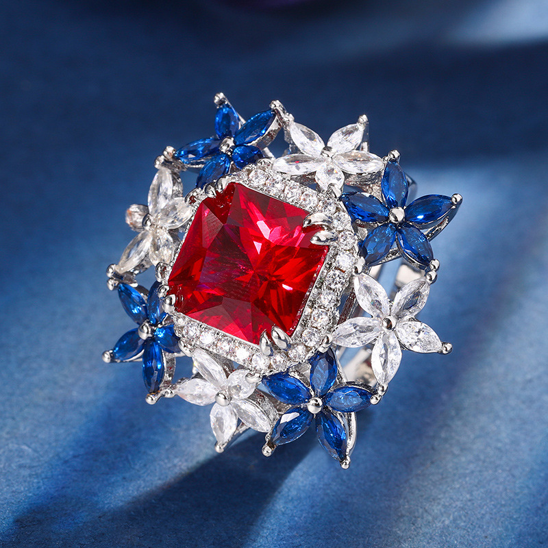 Zhuang Sheng joyas de cobre inferior chapado en oro joyería traje simulación rojo corindón Esmeralda flor forma traje femenino 10*10