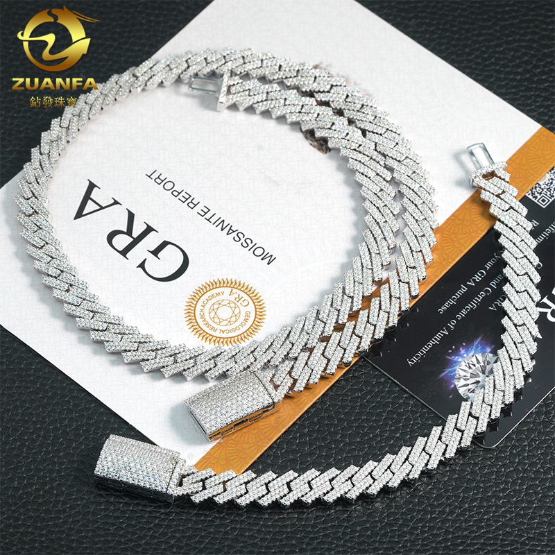 S925 kumushdan yasalgan 10 mm to'liq to'plamli moissanit kubalik zanjirli marjon, olmos shaklidagi, zamonaviy brend aksessuari, eng ko'p sotiladigan transchegaraviy elektron tijorat mahsuloti.