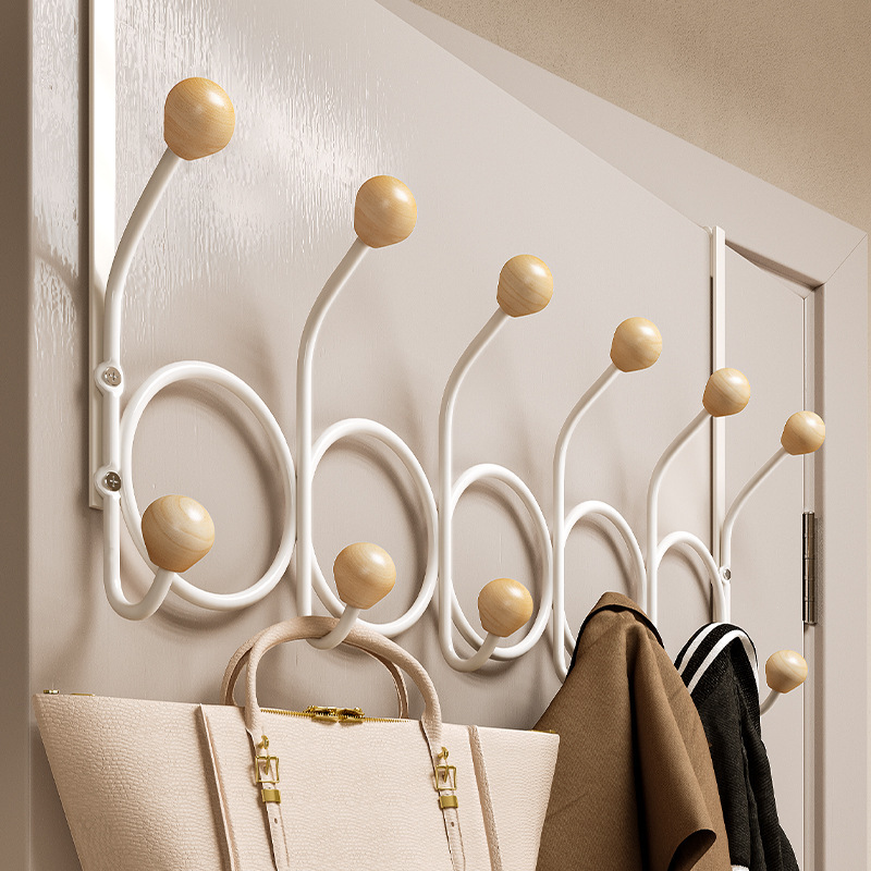 Over-The-Door Hook, No-Drill, Double-Row Clothes Rack for Bedroom Entrance Door, Iron Art Wooden Door Hook for Storage in the Entryway Over-The-Door Hook, No-Drill, Double-Row Clothes Rack for Bedroom Entrance Door, Iron Art Wooden Door Hook for Storage in the Entryway