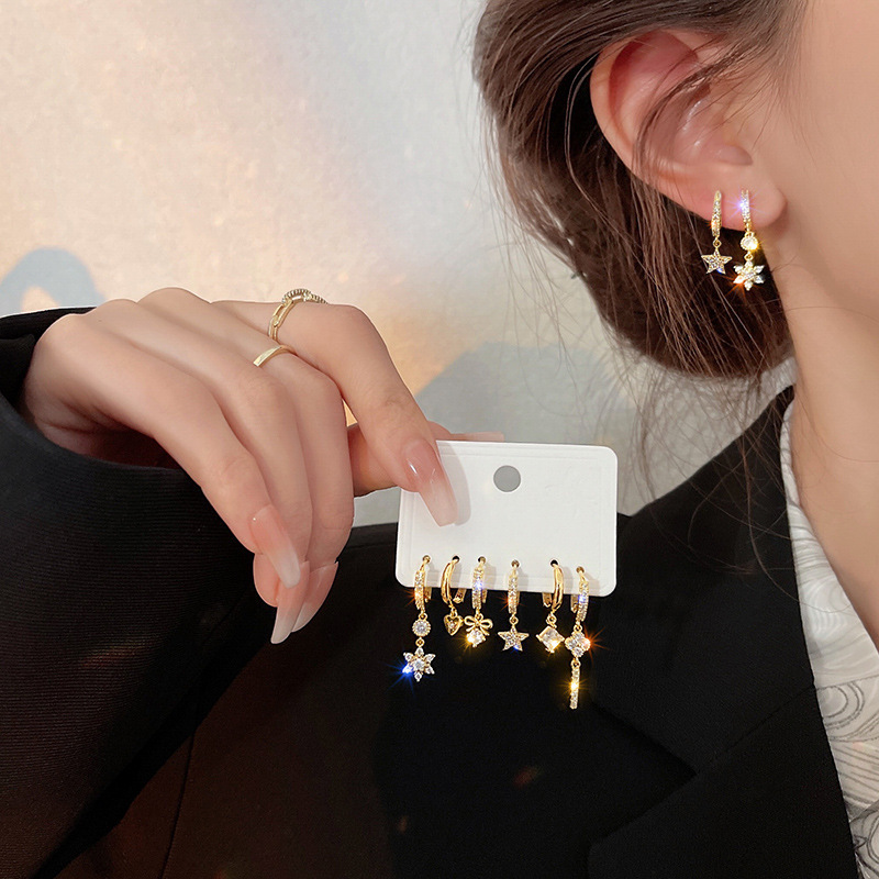 Internet Celebrity Style Versatile Earrings Six-Piece Set 2025 New Fashion Exquisite Version Earrings Ins Accessible Luxury Star Earrings Internet Celebrity Style Versatile Earrings Six-Piece Set 2025 New Fashion Exquisite Version Earrings Ins Accessible Luxury Star Earrings