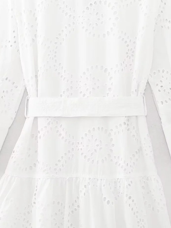 Turndown Neckline Wholesale Women's Elegant Flower Holiday Daily Turndown Nine Points Sleeve White Dress